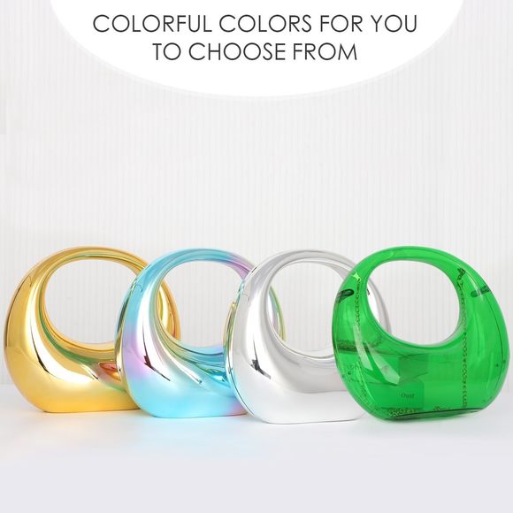 Gold Acrylic Clutch Purse Moon Hape Top Handle Handbag Colorful :D - Picture 6 of 6